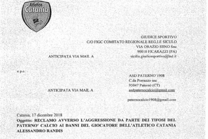 Atletico Catania: reclamo contro Paternò per aggressione a Randis-I dettagli