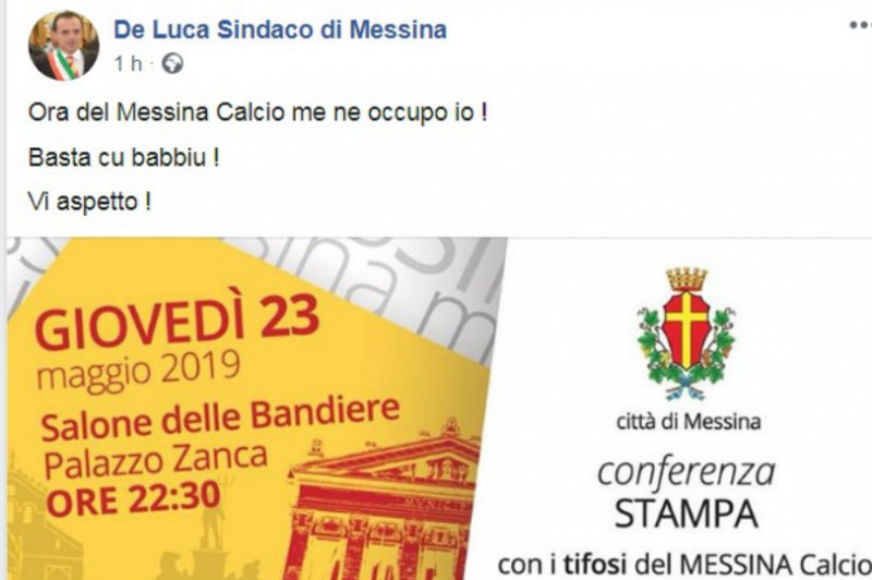 Sindaco Messina: “Ora del Messina calcio me ne occupo io, basta cu babbiu”
