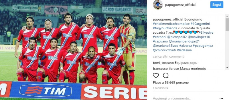 Curiosità, Catania: il 'Papu' Gomez e il post nostalgico su Instagram con la maglia rossazzurra