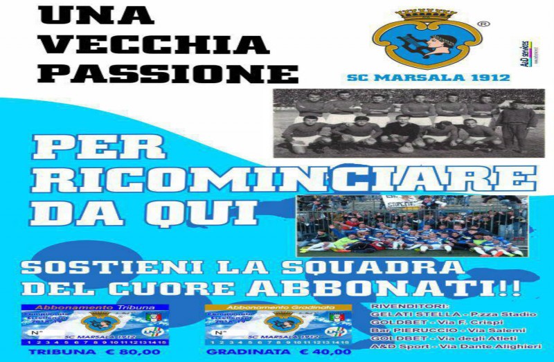Marsala 1912: partita Campagna abbonamenti-Info e prezzi